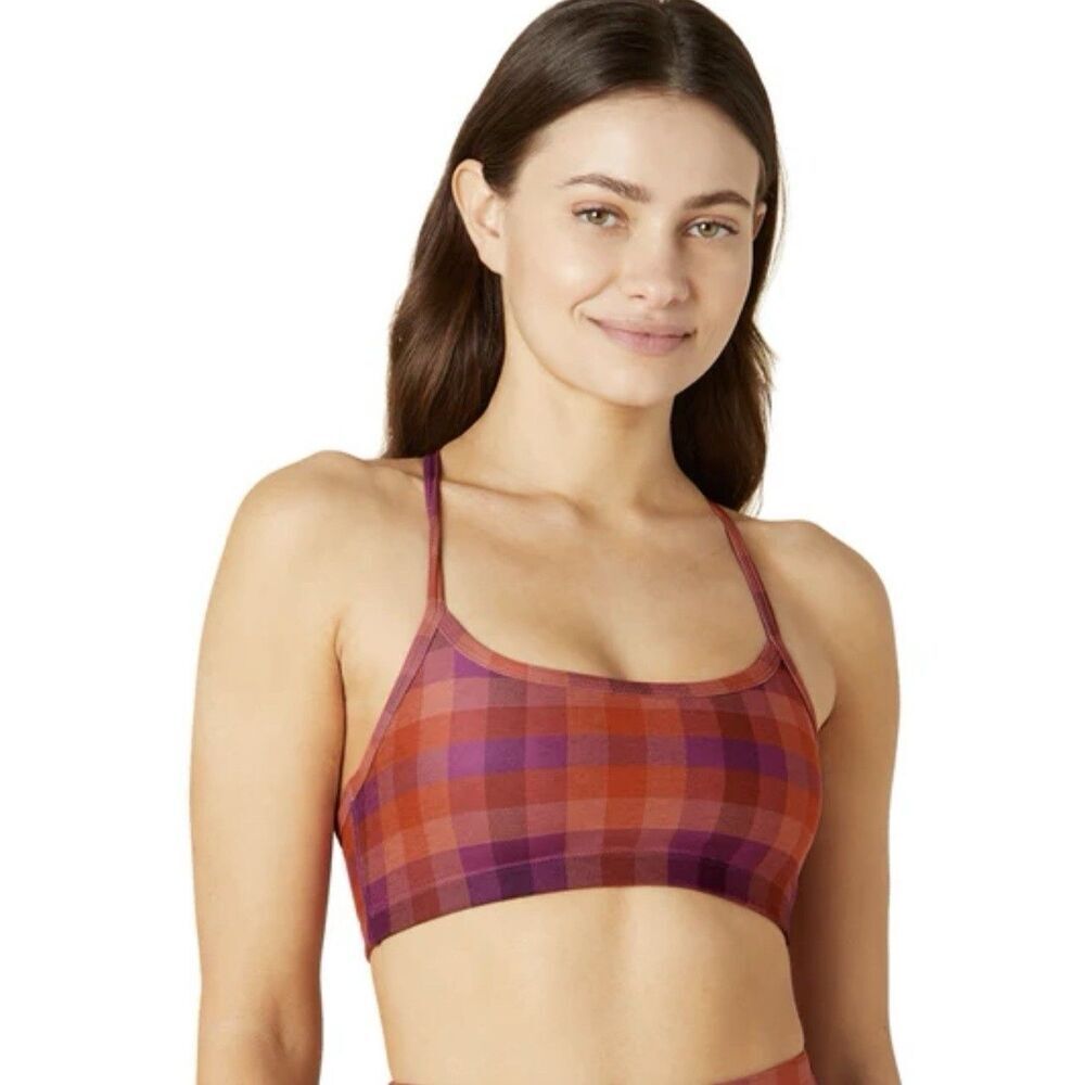 Beyond Yoga Plaid Softmark Slim Racerback Sports Bra Women's Size L